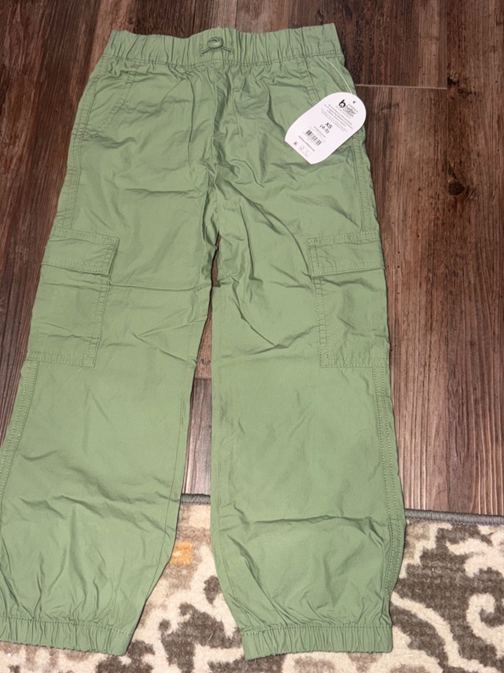 Green Cargo Pants - Elastic Waist & Ankle